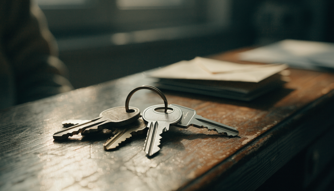 A set of keys of different ages on a desk, symbolizing an old domain's security not extending to a newly added one